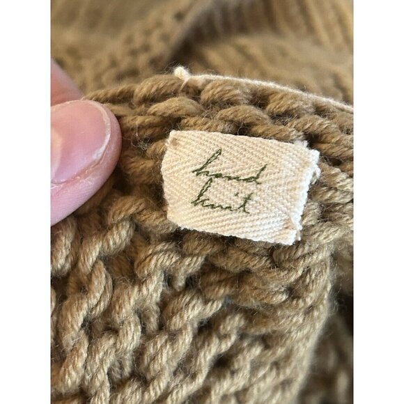 Kenji Natural Chunky Hand Knit Brown Rabbit Fur Trim Pullover Sweater Size XL - Picture 6 of 8